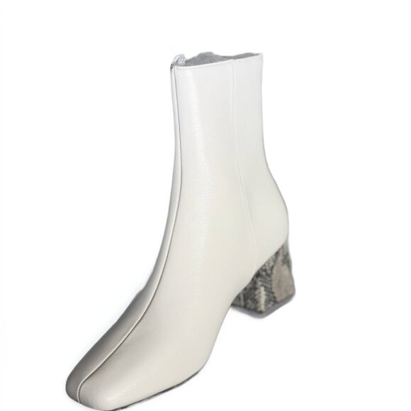 French Connection Women's Tess Zip Elegant White Ankle Boots with Snakeskin Heel - Picture 3 of 4